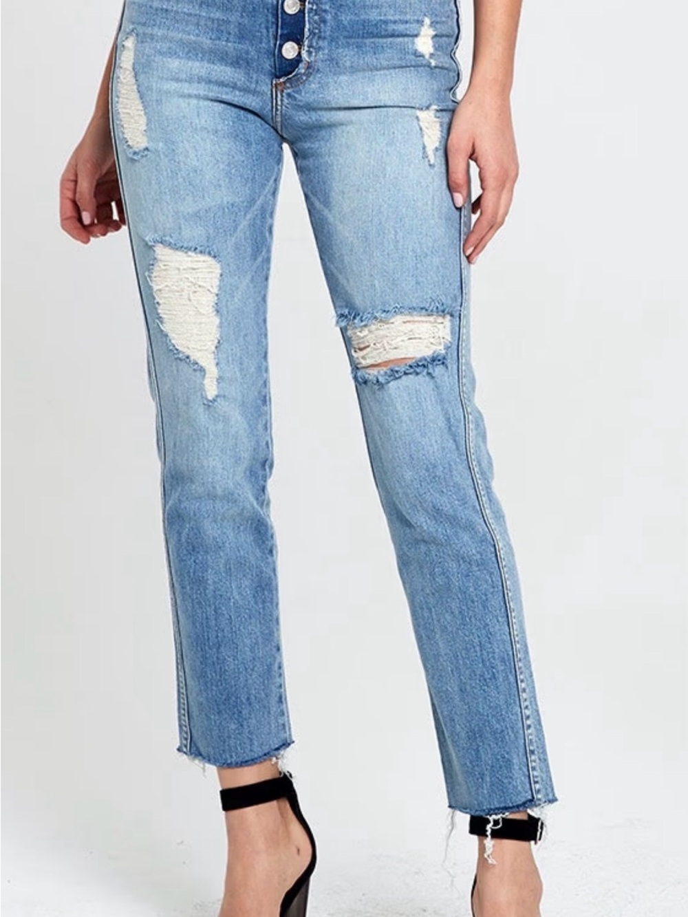 REVICE Light Blue Distressed High-Rise Straight Jeans